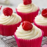Renshaw's Raspberry and White Chocolate Cupcakes served on a cooling rack