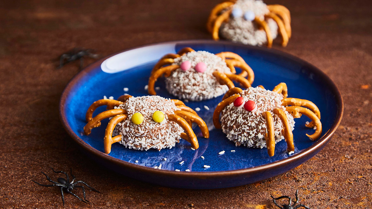 Spider Bites served on a blue plate