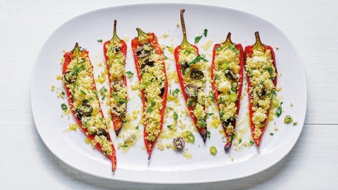 Stuffed Sweet Pointed Peppers served on a white plate