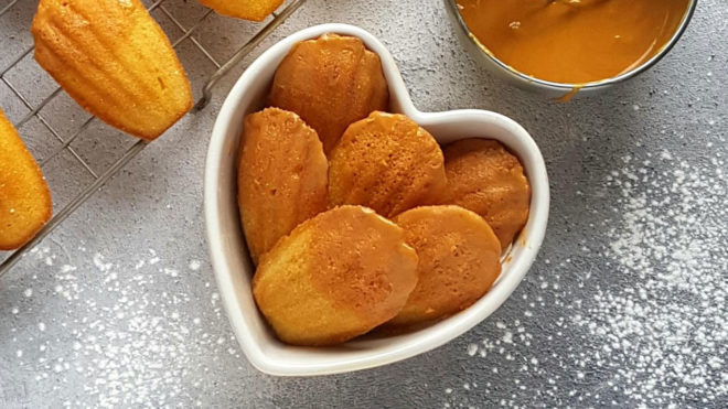 Butterscotch Madeleines served in a heart shaped bowl
