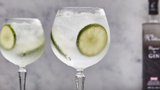 A Very Elegant Gin and Tonic, served in a gin glass with sliced limes